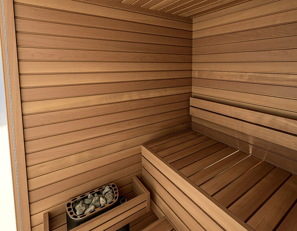Intérieur du sauna intérieur Cala vendu par Aqua éruptions